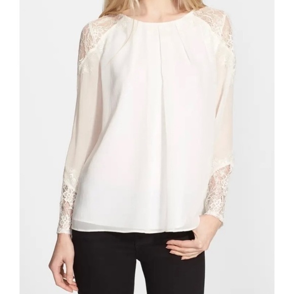 [Alice + Olivia]‎ Danyelle Lace Inset Silk Blouse - Picture 1 of 9